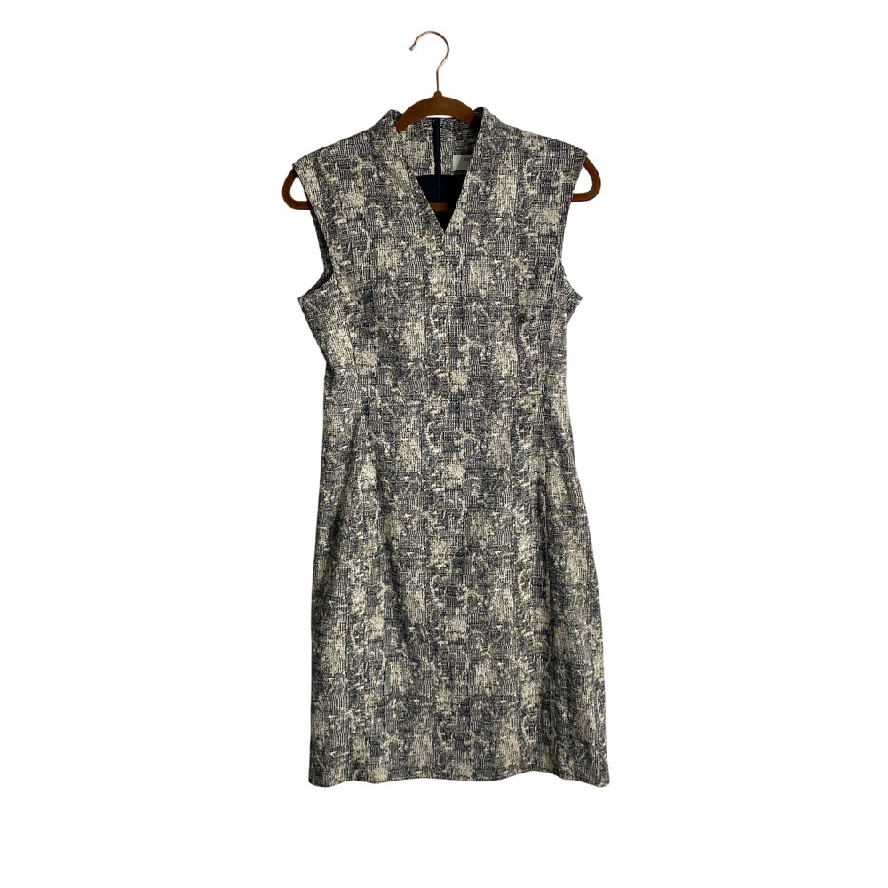 MM LaFleur Sarah Dress 4 Black Cream Textured Notch Neck Sheath Career Workwear
